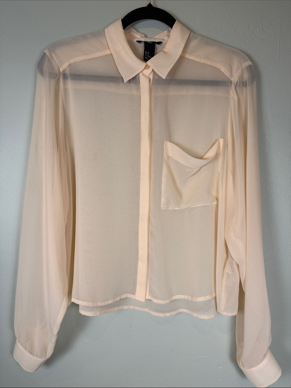 H&M Sheer Cropped Button Down Shirt Peach Size 10 EUC NKD - Picture 1 of 8